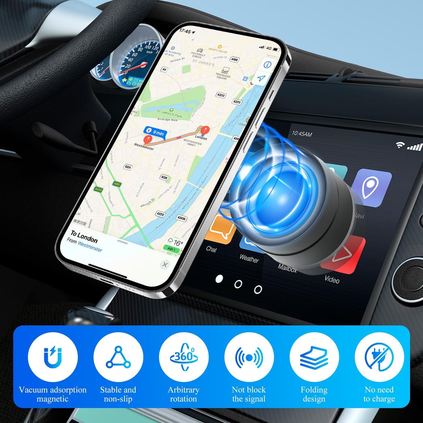360° Rotating Magnetic Multipurpose Mobile Holder for Car & Laptop